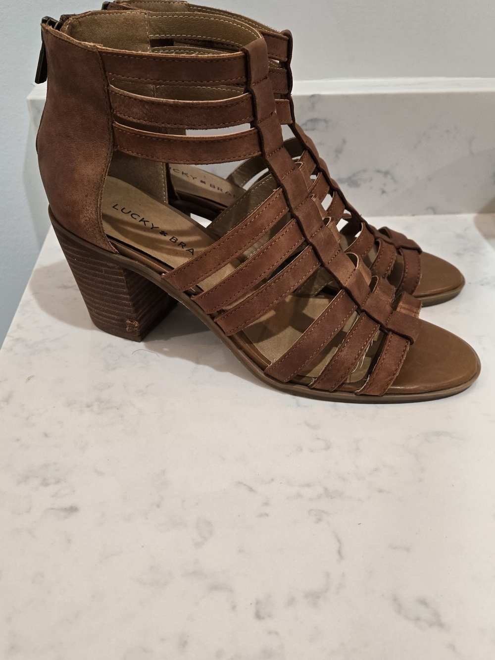 Lucky Brand Cognac Strappy Block Heel Sandals